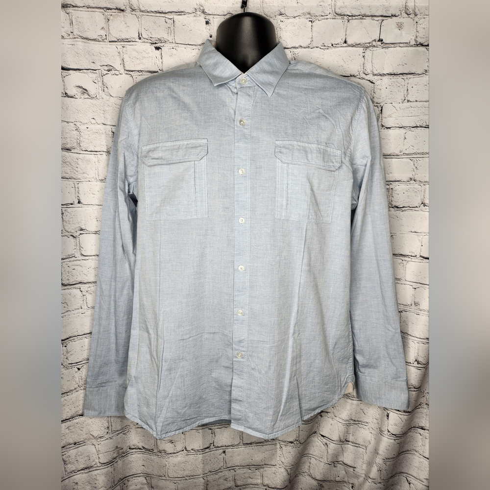 7Diamonds Men's Long‎ Sleeve Light Blue Button Down Shirt Size Large